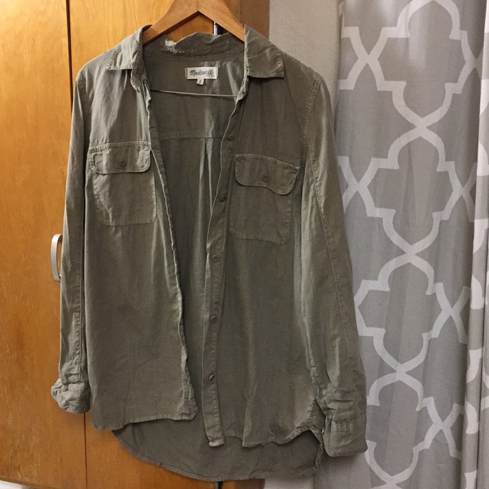 Madewell oversized utility olive green buttondown
